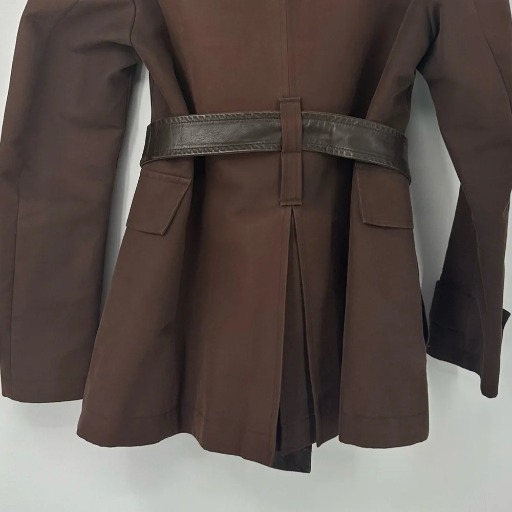 Kenneth Cole New York Midi Trench Coat Womens 42 6 Brown Belted Collar